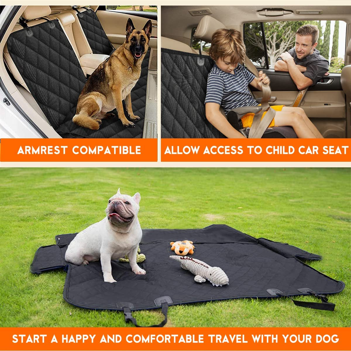 Ultimate Dog Car Seat Cover - Waterproof, Non-Slip Back Seat Protector for Dogs & Kids - Universal Fit for Cars, Trucks & SUVs - Black